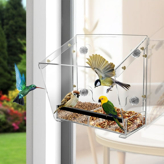 Ikoopy Window Bird Feeder with Suction Cups Large Size Acrylic Bird House Detachable Bird Feeding House Outdoor Bird Feeder Acrylic Window Bird House for Bird Watching Gardens
