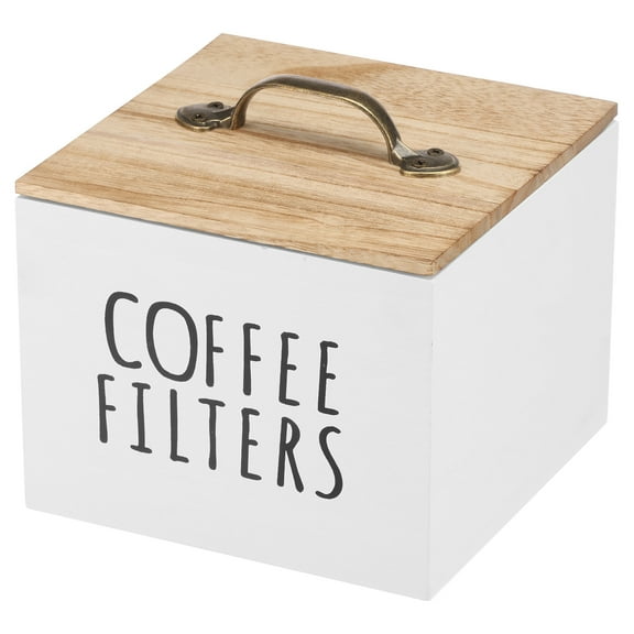 Ikoopy Wood Coffee Filter Holder with Lid Large Capacity Coffee Filter Storage Container Multipurpose Storage Organizer for Bar Counter Decor