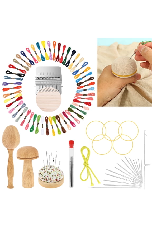 Wood Darning Supplies Kit Darning Egg Mushroom Weaving Tool Set with Threads Needles Small Patch Weaving Tool Patchwork Tools Sewing Accessories for Gloves Hats Scarf