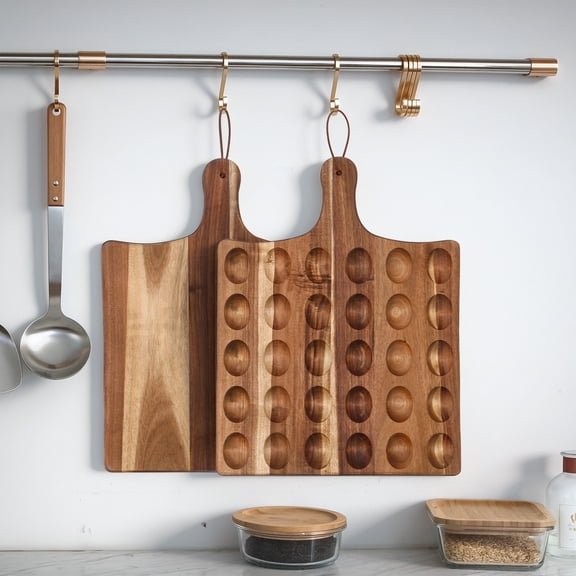 Ikoopy Wood Deviled Egg Platter with Handle 30 Hole Reversible Deviled Egg Serving Tray Cutting Board Appetizer Plate for Party Gathering Thanksgiving 17x13 Inch