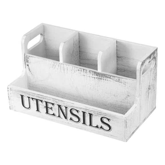 Ikoopy Wooden Utensil Caddy Large Capacity Versatile Wood Silverware Organizer Bucket With 4 Compartment for Kitchen Countertop