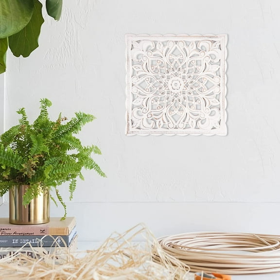 Ikoopy Wooden Wall Decor Floral Hollow Carved Wall Panel Hanging Decor Rustic Wall Art Sculpture Home Wall Ornament for Hallway Bedroom Living Room Cafe Office