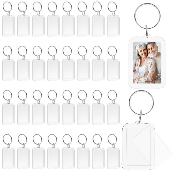 Ikoopy 100pcs Blank Photo Keyrings Acrylic Blank Picture Insert Keychain Double Sided Clear Key Ring Photo Holder with Split Ring for Crafting Gifts for Family Friends
