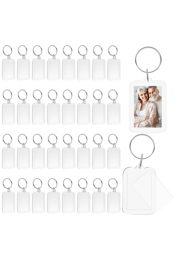 100pcs Blank Photo Keyrings Acrylic Blank Picture Insert Keychain Double Sided Clear Key Ring Photo Holder with Split Ring for Crafting Gifts for Family Friends