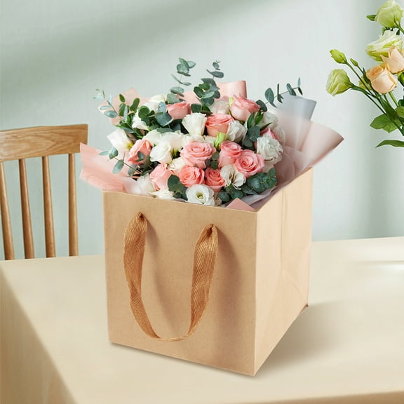 Ikoopy 10Pcs / 20Pcs Paper Bags 2 Size Paper Gift Bag Foldable Paper Shopping Bag with Handles Portable Paper Carry Bag for Grocery Merchandise Craft