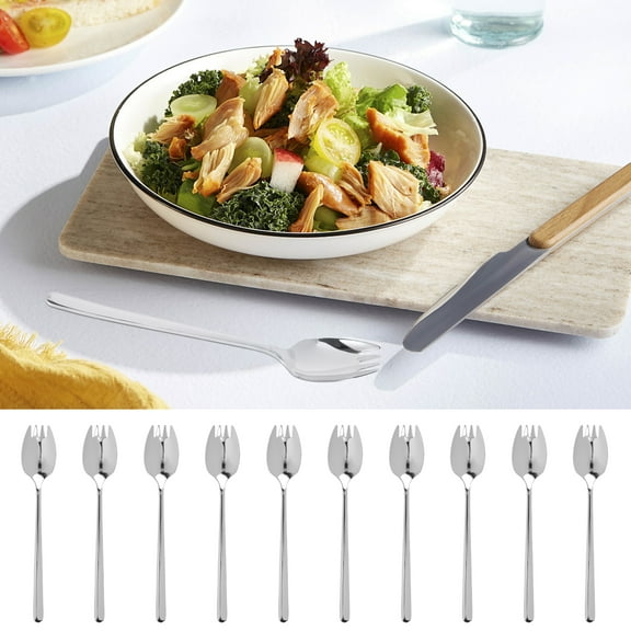 Ikoopy 10Pcs Stainless Steel Sporks Reusable Spork Salad Fork Dishwasher Safe Dessert Forks Comfortable to Hold Fruits Forks Portable Salad Forks Spork Set Metal Sporks for Home School Camping Hiking