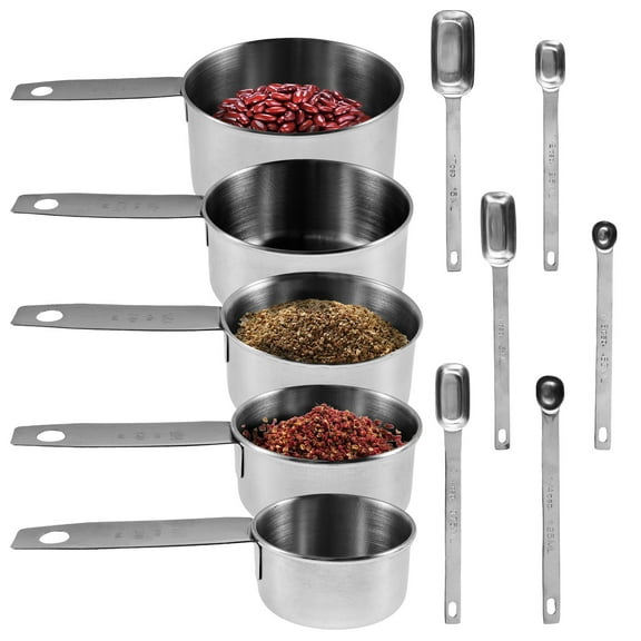 Ikoopy 11Pcs Measuring Cup and Spoon Set Stainless Steel Measuring Cup Spoon with Scale Polished Kitchen Measuring Cup and Spoon Set for Home Cooking Baking