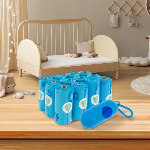 Ikoopy 12 Rolls or 16 Rolls Diaper Bags with Dispenser Leakproof Waste Bags Convenient Nappy Bags Baby Nappy Sacks Handy Pet Waste Bags for Baby Waste and Waste in Home