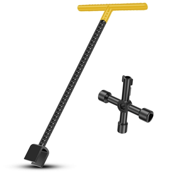 Ikopy 2Pcs Water Meter Key Carbon Steel Water Shut Off Tool 16inch/17inch T-Handle Water Meter Wrench Water Meter Key Heavy Duty Water Shut Off Tool for Faucet Water Shut off Valve