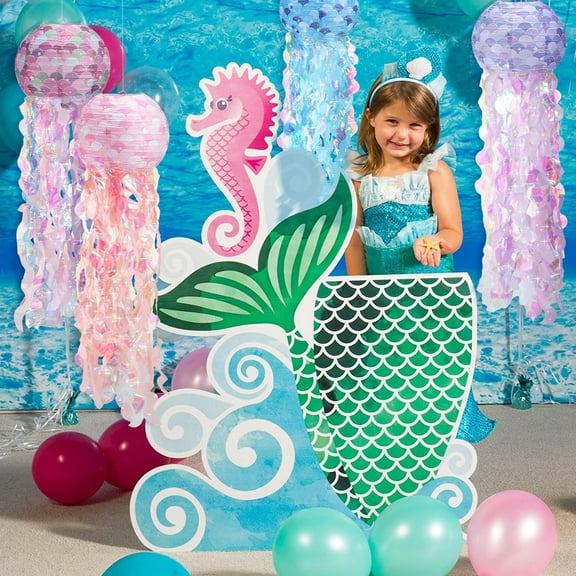 Ikoopy 4 Pcs Mermaid Birthday Decorations 4 Colors Jellyfish Paper Lanterns Enduring Easy to Assemble Jellyfish Lanterns Recyclable Reusable Mermaid Birthday Decorations for Mermaid Birthday Party