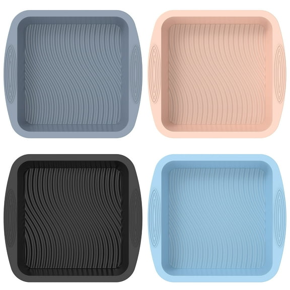 Ikoopy 4 Pcs Silicone Square Cake Pan Flexible Silicone Cake Molds BPA Free Heat Resistant Baking Pan Dishwasher Safe Silicone Baking Molds for Brownies Cakes Bread Cheesecakes Lasagnas