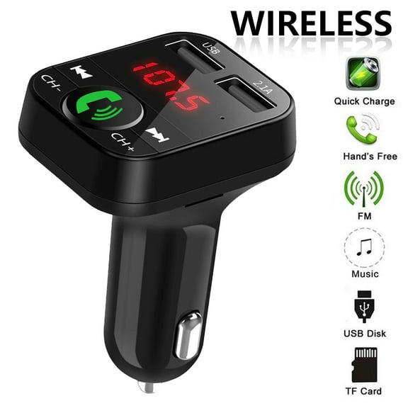 Ikoopy Car Charger Bluetooth FM Transmitter 12V-24V Dual USB Cigarette Lighter Adapter LED Display Car Audio FM Transmitters Hands-Free Wireless Radio
