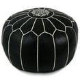 thumbnail image 1 of Ikram Design Stuffed Black with White Stitches Moroccan Leather Pouf, 20" Diameter / 13" Height, 1 of 1