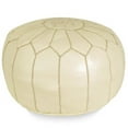 thumbnail image 1 of Ikram Design Stuffed Cream Moroccan Leather Pouf Ottoman, 20" Diameter and 13" Height, 1 of 1