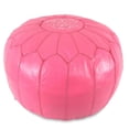 thumbnail image 1 of Ikram Design Stuffed Dark Pink Moroccan Leather Pouf Ottoman, 20" Diameter and 13" Height, 1 of 1