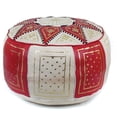 thumbnail image 1 of Ikram Design Stuffed Golden Red / Beige Moroccan Leather Pouf Ottoman, 16" Diameter / 12" Height, 1 of 1