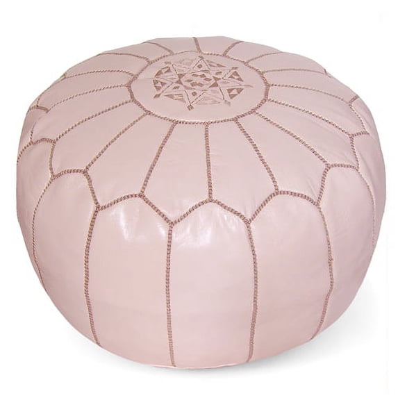 Ikram Design Stuffed Papaya Moroccan Leather Pouf Ottoman, 20" Diameter and 13" Height