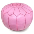 thumbnail image 1 of Ikram Design Stuffed Pink Moroccan Leather Pouf Ottoman, 20" Diameter and 13" Height, 1 of 1