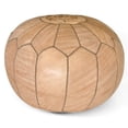 thumbnail image 1 of Ikram Design Stuffed Tan Moroccan Leather Pouf Ottoman, 20" Diameter and 13" Height, 1 of 1