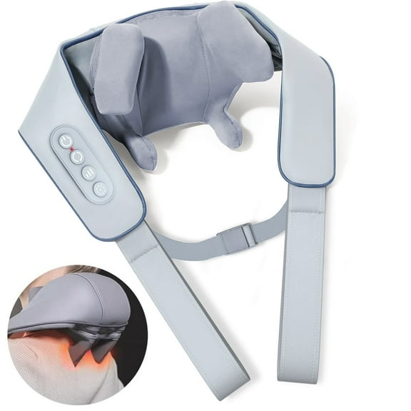 Ikristin Neck and Shoulder Massager with Heat, 4D Deep Tissue Kneading Massage, Cordless Massager for Back and Shoulder Pain, Deep Kneading Back Massager, Gift for Mom Dad