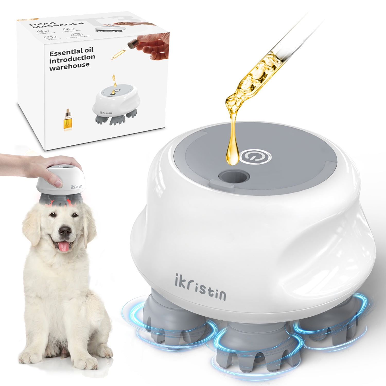 Ikristin Pet Massager for Dogs and Cats, Cordless Scalp Massager Hair Growth, 10 Body Massage Replaced Head, Gifts for Mom, Dad and Friends