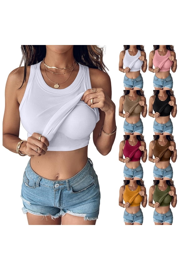 Iktops Womens Tops Built in Bra, Sewn In Bra Tank Tops for Women, Women Built in Bra Tank Tops
