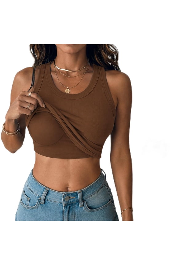 Iktops Womens Tops with Built in Bra, Women Built in Bra Tank Tops with Support