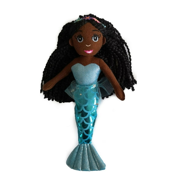 Ikuzi African American Mermaid Doll Dark Brown Skin Tone Blue Tail Black Doll