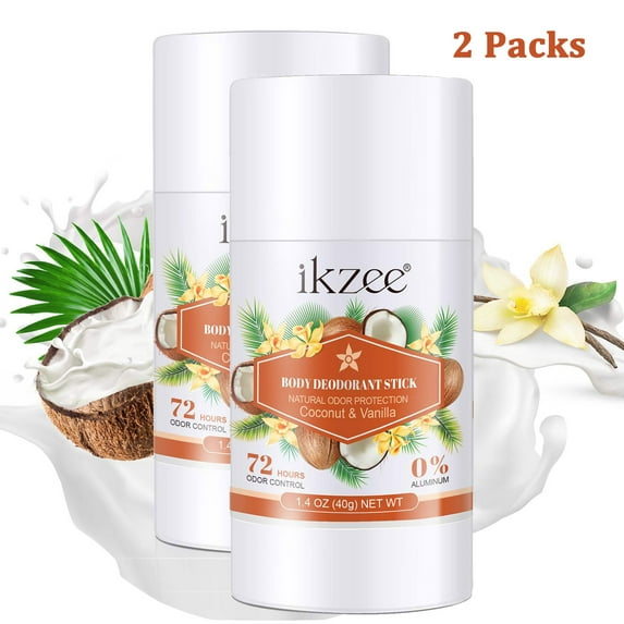 Ikzee 2PC Body Deodorant Stick for Men's and Women's Antiperspirant Deodorant Stick Odor and Wetness Protection, 1.4 OZ(40g)- Coconut & Vanilla