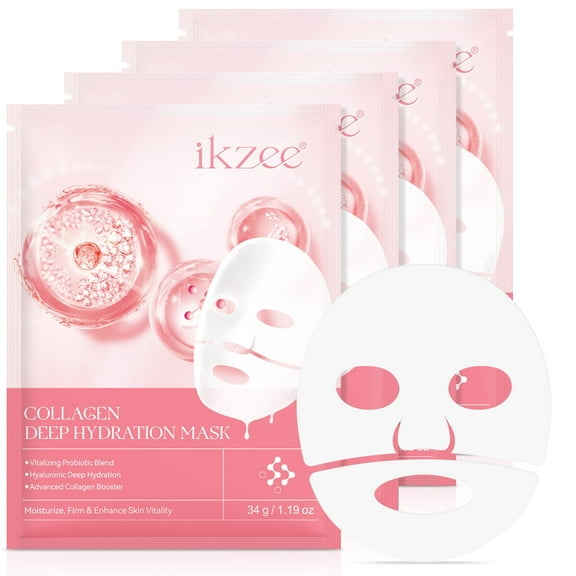 Ikzee Collagen Deep Hydration Mask,Anti-Aging Hydrating Face Mask for Moisturize, Firm & Enhance Skin Vitality(4 Pcs)