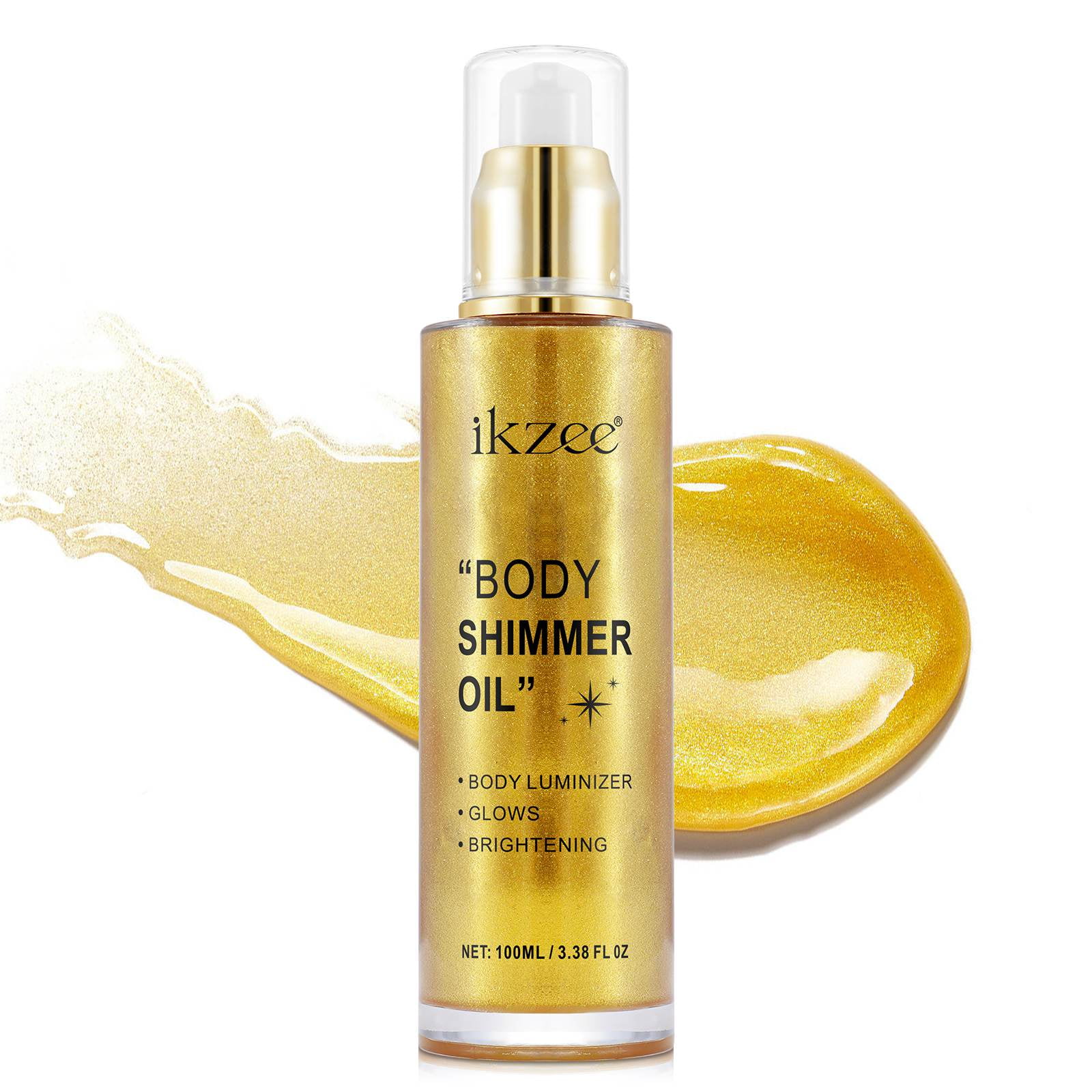 Ikzee Body Shimmer Oil, Liquid Highlighter Gold Shimmer Body Oil