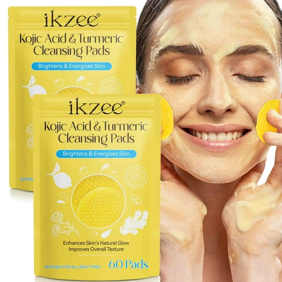Ikzee Kojic Acid Turmeric Cleansing Pads 120 Counts, Helps with Ac n_e, Sp _ots, Brightens Skin with Vitamin C