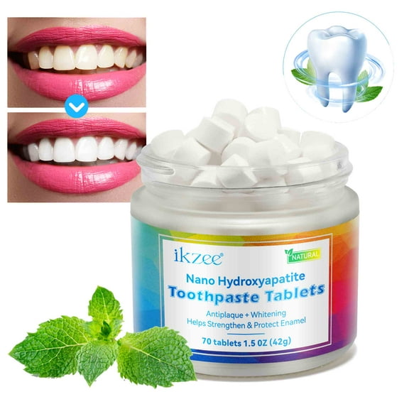 Ikzee Toothpaste Tablets with Nano Hydroxyapatite,Fluoride Free for Sensitive Teeth, Whitening,Travel Friendly,70Pcs
