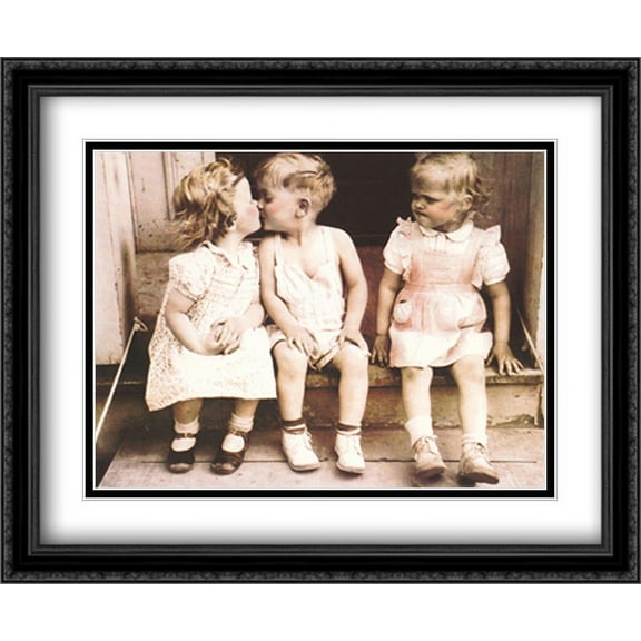 Il Bacio 2x Matted 28x22 Large Black Ornate Framed Art Print by Furman Baldwin