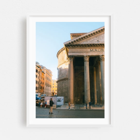 Il Pantheon - by travelmonti - Rome Lazio Italy Photography Architecture Travel Poster City Vintage Street Photography White Framed Wall Art Print 5 x 7 inches