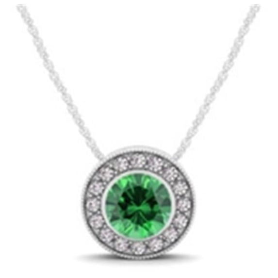 Ilano Collection UB-P-1371-EM-14kW-3 Elegant Color & Diamond Circle Pendant, Green - 3 Size