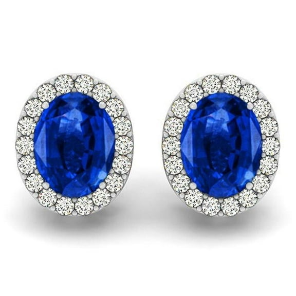 Ilano ER590s-6lg-14kw 6 x 4 in. 1.5 CT 14K White Gold TW Lab Grown Diamond & Sapphire Oval Helo Earring Set