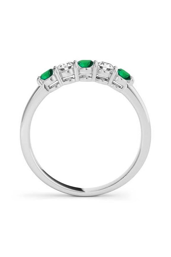 50633E-W.SIDE Green & White 5 Stones Wedding Band - 14k White Gold