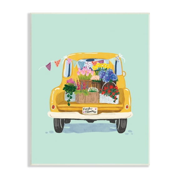 Ilaria Benedetti Countryside Blooms Basket Market Sale Rustic Yellow Truck 10 in x 15 in Framed Painting Art Print, by Stupell Home Décor