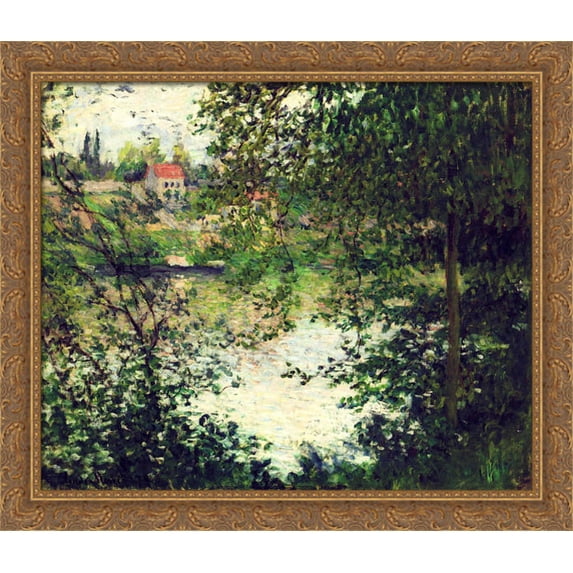 Ile de La Grande Jatte Through the Trees 32x28 Large Gold Ornate Wood Framed Canvas Art by Claude Monet