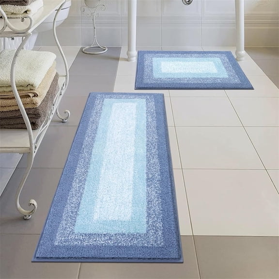 Ileading 2 Piece Bath Rug Set Microfiber Washable Non Slip Bathroom Rug and Mat Set, Light Blue