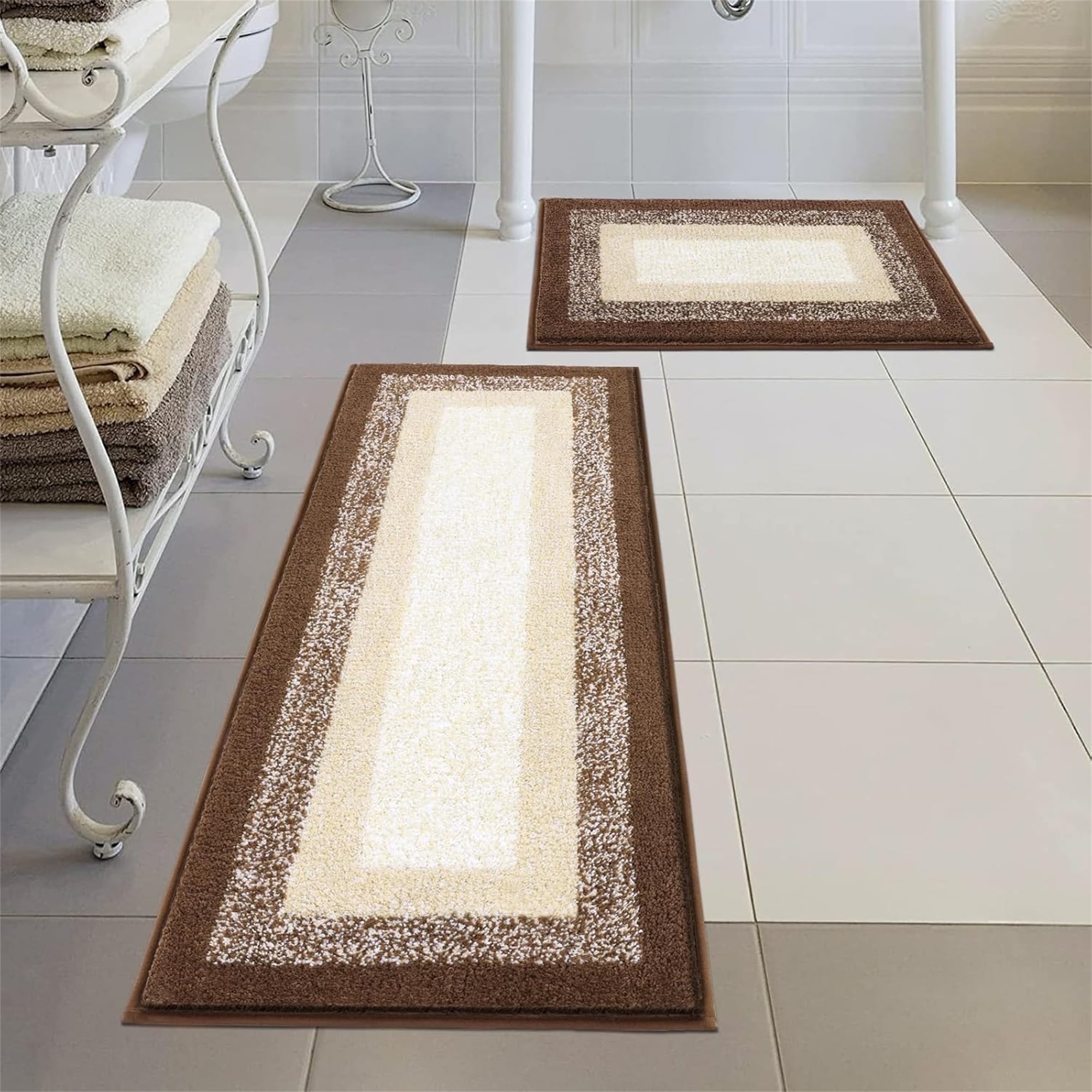 Ileading 2 Piece Bath Rug Set Microfiber Washable Non Slip Bathroom Rug and Mat Set