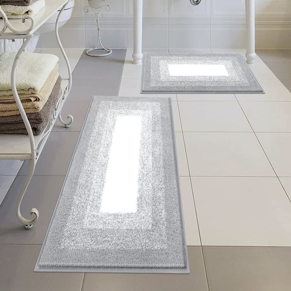 Ileading 2 Piece Bath Rug Set Microfiber Washable Non Slip Bathroom Rug and Mat Set