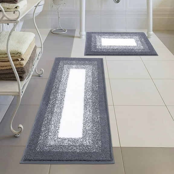 Ileading 2 Piece Bath Rug Set Microfiber Washable Non Slip Bathroom Rug and Mat Set