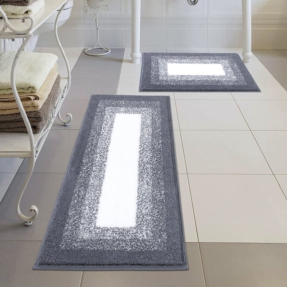 Ileading 2 Piece Bath Rug Set Microfiber Washable Non Slip Bathroom Rug and Mat Set
