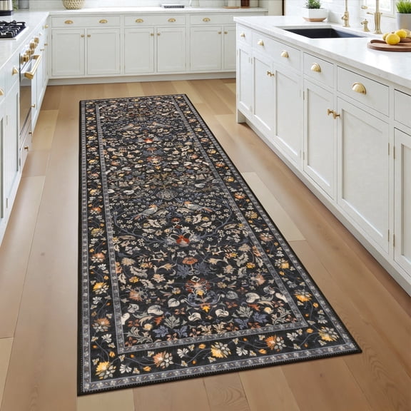 Ileading 2x6 Runner Rug for Hallway, Washable Kitchen Runner Rug with Non Slip Backing, Low Pile Soft Boho Floral Runner for Kitchen, Hallway, Entryway, Laundry, Bedroom