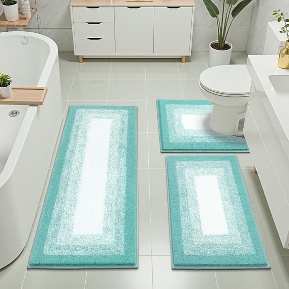 Ileading 3 Piece Bath Rug Set Microfiber Washable Non Slip Bathroom Rug and Mat Set