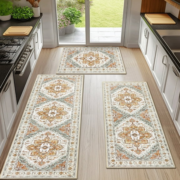 Ileading 3 Pieces Boho Kitchen Rug Sets Non Slip Soft Kitchen Mat Floor Mat for Kitchen, Laundry Room and Hallway