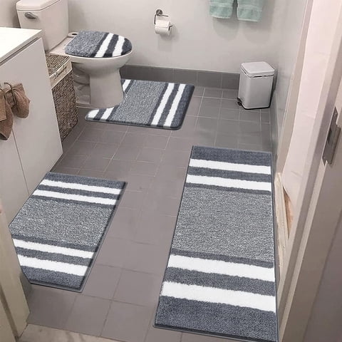 Ileading 4 Piece Microfiber Bathroom Rug Sets with Toilet Lid Cover Non-Slip Bath Rug Sets, Dark Grey