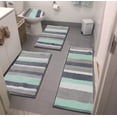 Ileading 4pc Stripe Microfiber Bathroom Rugs, Shag Bath Contour Mat Set ...